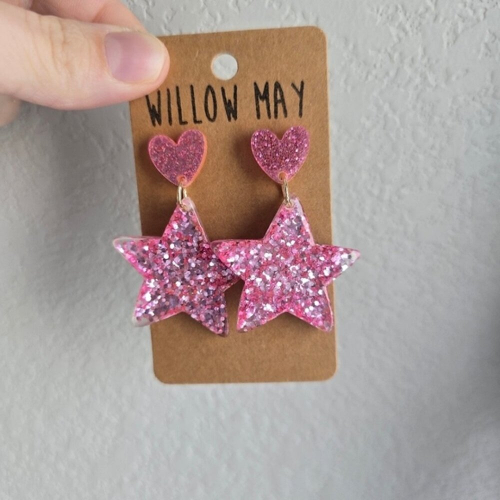 Willow May Pink Star Glitter Earrings